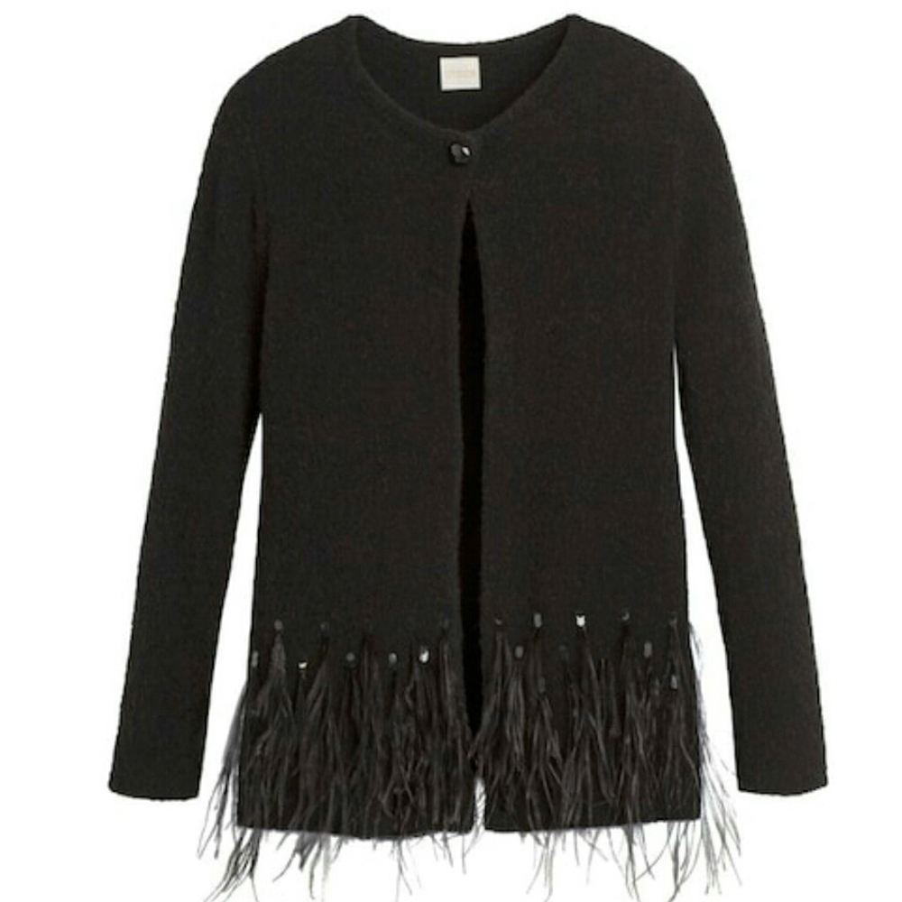 Chico's SEQUIN FEATHER CAMILLA Sweater Sz 1 Small